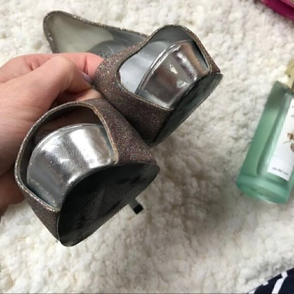 GUESS: MultiColor Metallic Glitter Heels Platform Peep-toe Pumps - Picture 12 of 15